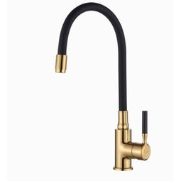 Invena, Glamour, INVENA GLAMOUR BATERIA ZLEWOZMYWAKOWA Z ELASTYCZNĄ WYLEWKĄ CZARNO/ZŁOTA (BZ-02-L17-V) 