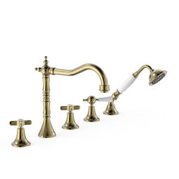 Tres, Clasic-Tres, TRES CLASIC BATERIA DWUUCHWYTOWA Z MONTAŻEM NA KRAWĘDZI WANNY MOSIĄDZ ANTYCZNY (24214601LV) 
